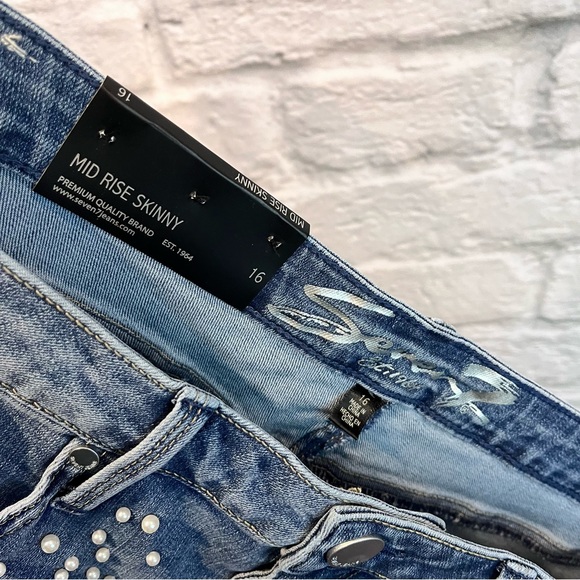 NWT Seven7 Size 16 Mid Rise Skinny Starling  Pearl Jeans Fashion Novelty Denim - Picture 9 of 10